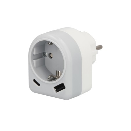 Enchufe / Adaptador Schuko Con 2 Tomas, USB A / C. Potencia Maxima 3680 W. Cargador Moviles, Cargador 2 Tomas, Adaptador Movile