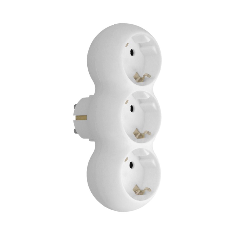 Adaptador Triple Schuko Recto 16A. 250V. WOLFPACK LINEA PROFESIONAL