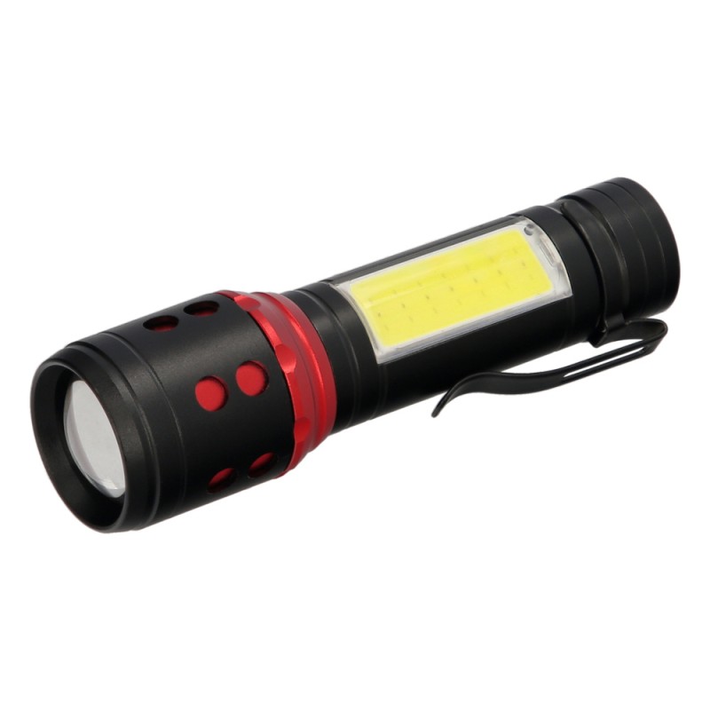 Linterna LED De Mano Mini Aluminio Recargable USB (1.200 mah) 500 Lumenes 5 Watt. Con Función Zoom y Clip Sujeción WOLFPACK LIN