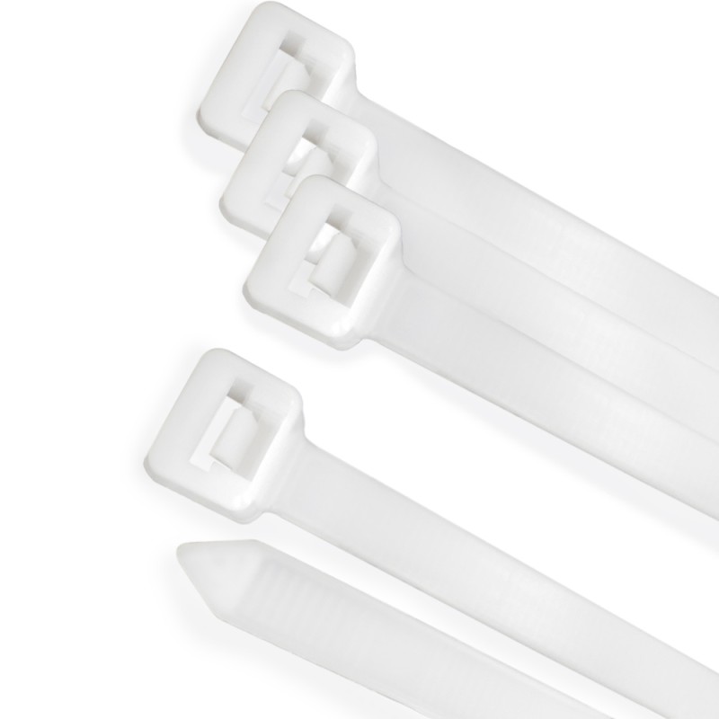Brida Nylon 100%. Color Blanco / Natural 7,8 x 540 mm. 100 Piezas. Abrazadera Plastico, Organizador Cables, Alta Resistencia WO