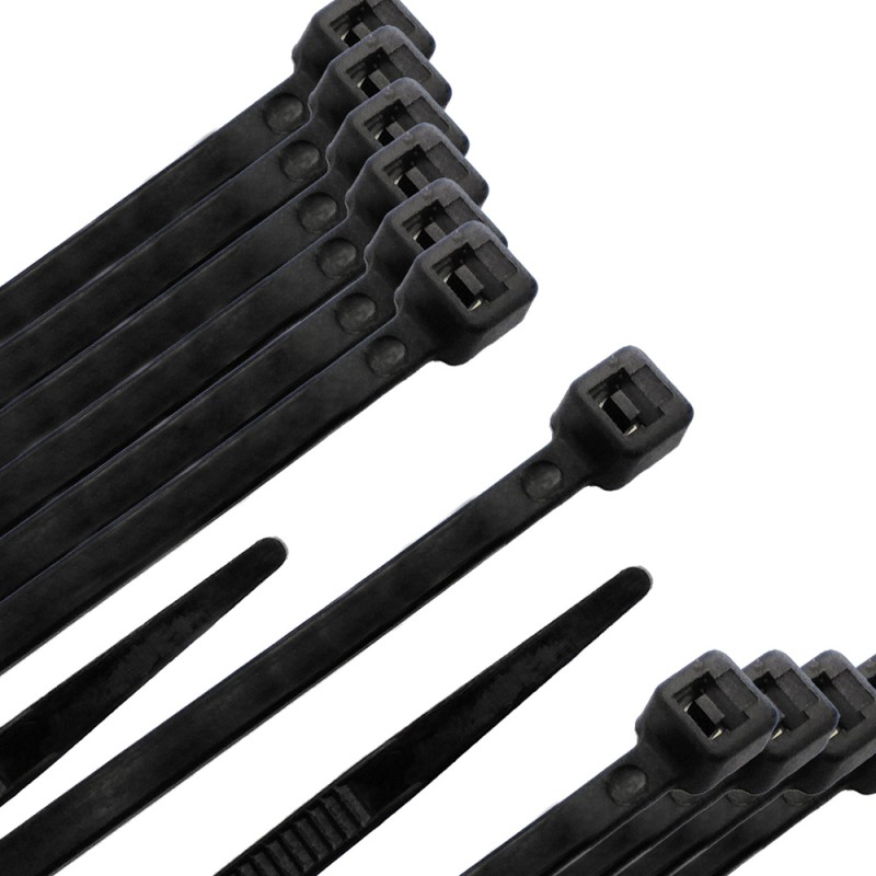 Brida Nylon 100%. Color Negro 7,5 x 450 mm. Bolsa 100 unidades. Abrazadera Plastico, Organizador Cables, Alta Resistencia WOLFP
