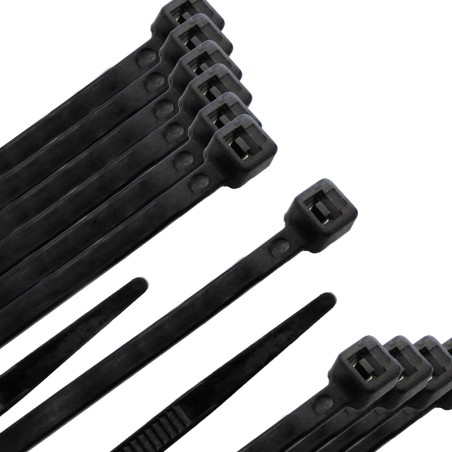 Brida Nylon 100%. Color Negro 7,5 x 450 mm. Bolsa 100 unidades. Abrazadera Plastico, Organizador Cables, Alta Resistencia WOLFP