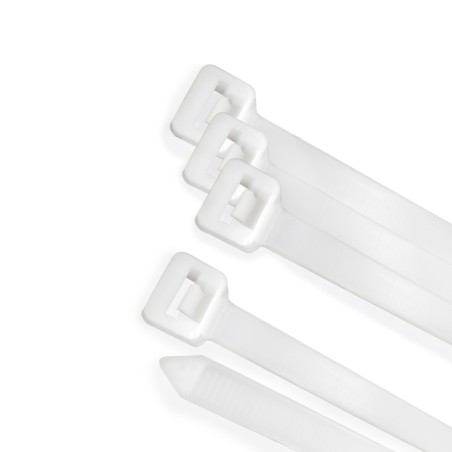 Brida Nylon 100%. Color Blanco / Natural 4,5 x 280 mm. 100 Piezas. Abrazadera Plastico, Organizador Cables, Alta Resistencia WO