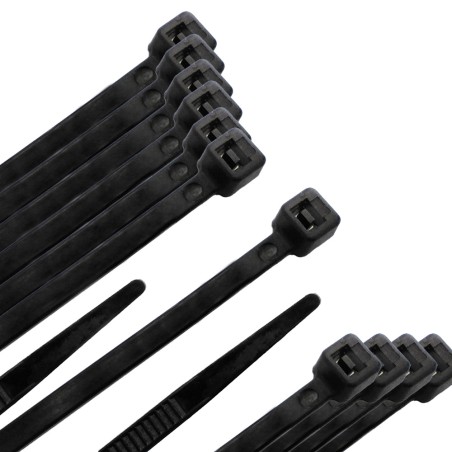 Brida Nylon 100%. Color Negro 2,5 x 200 mm. Bolsa 100 unidades. Abrazadera Plastico, Organizador Cables, Alta Resistencia WOLFP