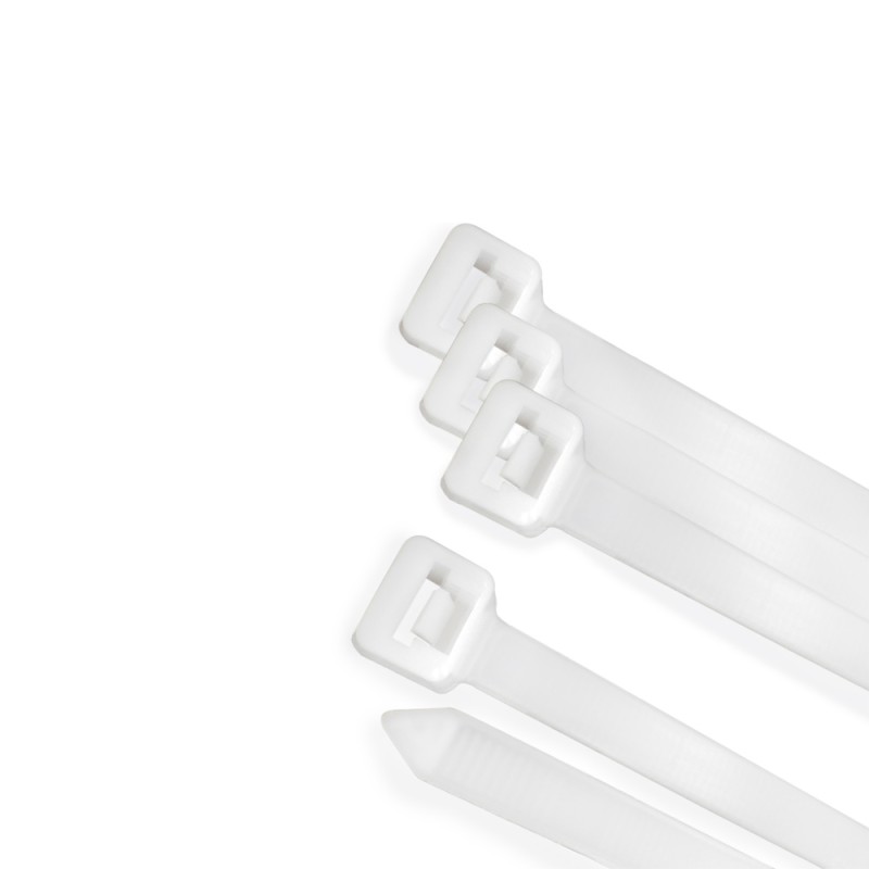 Brida Nylon 100%. Color Blanco / Natural 2,5 x 200 mm. 100 Piezas. Abrazadera Plastico, Organizador Cables, Alta Resistencia WO