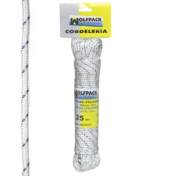 Cuerda Nylon Alta Tenacidad Blanca / Azul (Madeja 25 m.) WOLFPACK LINEA PROFESIONAL