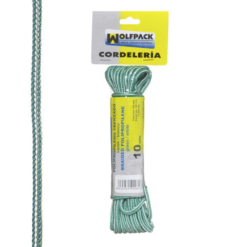 Cuerda Trenzada Polipropileno Blanca / Verde (Madeja 10 m.) WOLFPACK LINEA PROFESIONAL