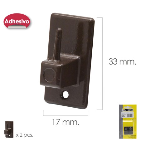 Gancho Visillo / Cortina Adhesivo Marron (Blister 2 Piezas) MAURER