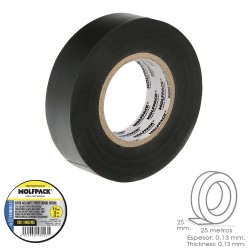 Cinta Aislante Profesional Negra Espesor 0.15 mm. Ancho 25 mm. Rollo 25 Metros Cinta Electricista, Cinta Aislante Cables WOLFPA
