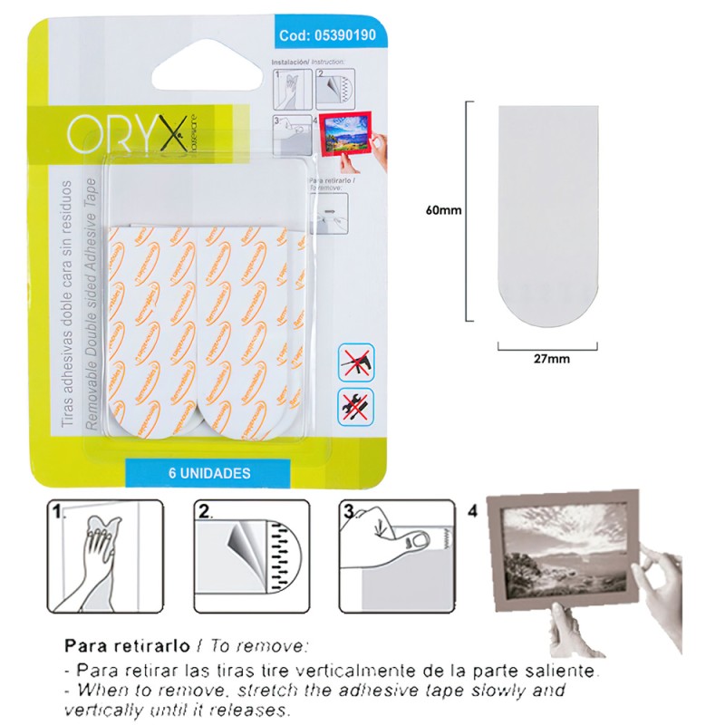 Tiras Adhesivas Doble Cara Sin Residuos (Blister de 6 piezas ) ORYX