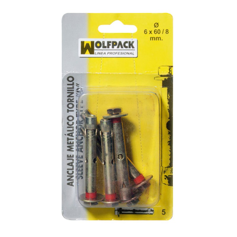 Anclaje Metálico Tornillo 8x 60/10 mm. (3 Piezas) WOLFPACK LINEA PROFESIONAL
