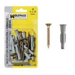 Taco Multiacción+Tornillo MU 8x50 mm. (10 Piezas) WOLFPACK LINEA PROFESIONAL