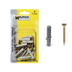 Taco Nylon+Tirafondo 7 mm. (10 Piezas) WOLFPACK LINEA PROFESIONAL