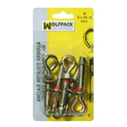 Anclaje Metálico Argolla 6x 45/ 8 mm. (5 Piezas) WOLFPACK LINEA PROFESIONAL