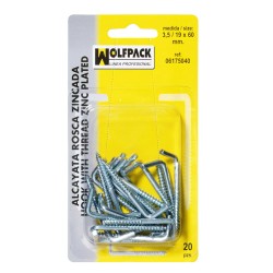 Alcayatas Rosca Zincada 4,0 / 20x80 mm. (Blister 15 Piezas) WOLFPACK LINEA PROFESIONAL