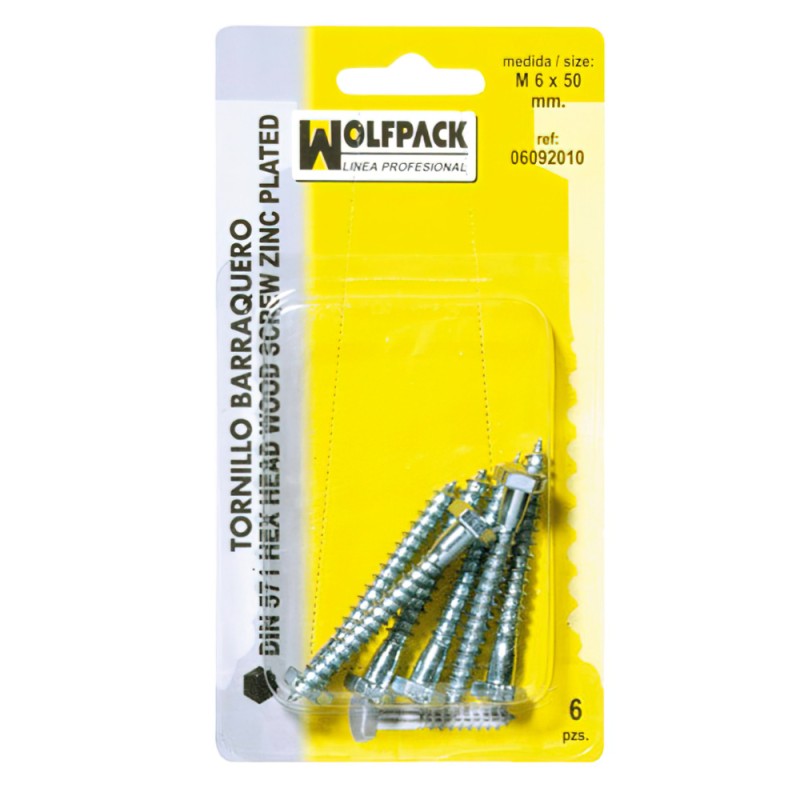 Tirafondo Barraquero Din571 8x80 mm. (5 Piezas) WOLFPACK LINEA PROFESIONAL