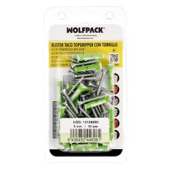 Blister Tacos Topgripper Bimaterial Con Tornillos Ø 5 mm. 50 Piezas Taco Anclaje Universal, Taco Hormigon, Taco Pladur, WOLFPAC