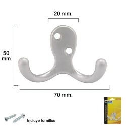 Gancho Doble Plata Mate Para Atornillar con tornillos incluidos. WOLFPACK LINEA PROFESIONAL