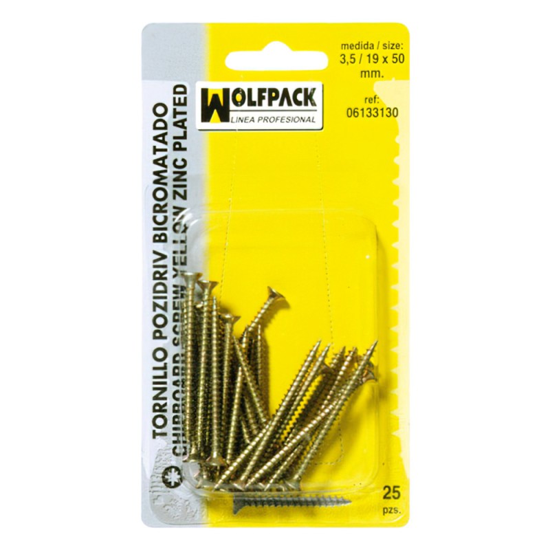 Tirafondo Pozidriv Bicromatado 3,0/18x 12 mm. (50 Piezas) WOLFPACK LINEA PROFESIONAL