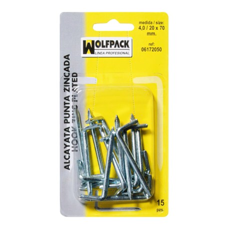 Alcayatas Punta Zincada 4,0 / 20x70 mm. (Blister 15 Piezas) WOLFPACK LINEA PROFESIONAL