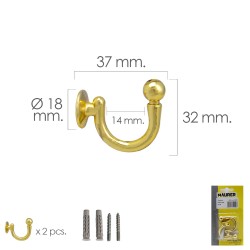 Gancho Latonado Atornillabe 37 mm. Con tacos y tornillos (Blister 2 piezas) MAURER