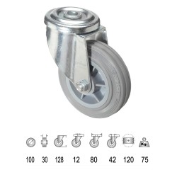 Rueda Industrial Goma Gris Pasante 100 mm. WOLFPACK LINEA PROFESIONAL