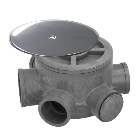 Bote Sifónico PVC Tuberias Ø 110 mm. Salidas Ø50 y 40 mm. Altura 90 mm. ABRISA