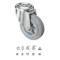 Rueda Industrial Goma Gris Pasante 80mm WOLFPACK LINEA PROFESIONAL