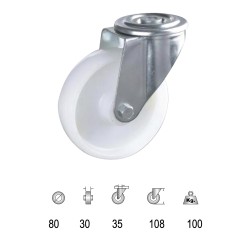 Rueda Industrial Nylon Pasante 80mm WOLFPACK LINEA PROFESIONAL