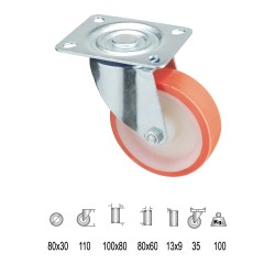 Rueda Industrial Poliuretano Placa 80 mm. WOLFPACK LINEA PROFESIONAL