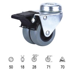 Rueda Industrial Doble Poliamida Gris Pasante con freno 50mm WOLFPACK LINEA PROFESIONAL