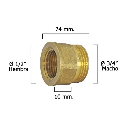 Alargadera Hexagonal Reduccion Pulida 3/4 Macho - 1/2 Hembra x M10 WOLFPACK LINEA PROFESIONAL