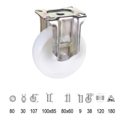 Rueda Industrial Nylon Placa Fija 80 mm. WOLFPACK LINEA PROFESIONAL