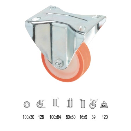 Rueda Industrial Poliuretano Fija 100 mm. WOLFPACK LINEA PROFESIONAL