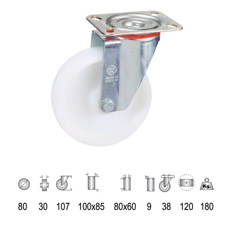 Rueda Industrial Nylon Placa 80 mm. WOLFPACK LINEA PROFESIONAL