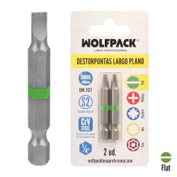 Puntas Destornillador Largo Plano 5 mm. (2 Piezas). Acero S2 al Cromo Vanadio. Puntas Hexagonales, Destorpuntas, WOLFPACK LINEA