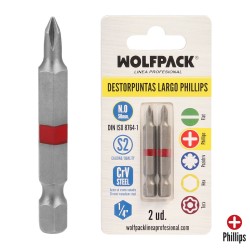 Puntas Largas Destornillador Phillips Nº 0 (2 Piezas). Acero S2 al Cromo Vanadio. Puntas Hexagonales, Destorpuntas, WOLFPACK LI