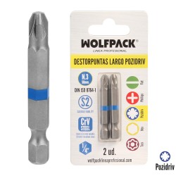Destorpuntas Largo Pozidriv Nº 3 (2 Piezas) Acero S2 al Cromo Vanadio. Puntas Hexagonales, Destorpuntas, WOLFPACK LINEA PROFESI