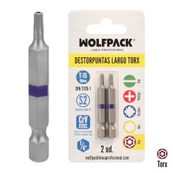 Puntas Largas Destornillador Torx T15 (2 Piezas). Acero S2 al Cromo Vanadio. Puntas Hexagonales, Destorpuntas, WOLFPACK LINEA P