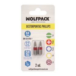 Puntas Largas Destornillador Phillips Nº 0 (2 Piezas). Acero S2 al Cromo Vanadio. Puntas Hexagonales, Destorpuntas, WOLFPACK LI