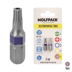 Puntas Destornillador Torx 25 Inviolable (2 Piezas). Acero S2 al Cromo Vanadio. Puntas Hexagonales, Destorpuntas, WOLFPACK LINE