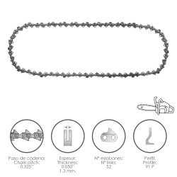 Cadena Motosierra 0.325" / 0.050" 1,3 mm. / 66 Eslabones / 91 P PAPILLON