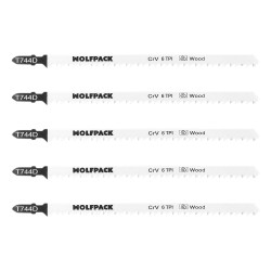 Hoja Larga Sierra Calar Para Madera Corte Grueso 5 Piezas. Hoja Cromo Vanadio 58. Vastago T Universal. WOLFPACK LINEA PROFESION