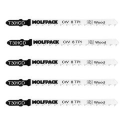 Hojas Larga Sierra Calar Para Madera Corte Medio 5 Piezas. Hoja Cromo Vanadio 58. Vastago T Universal WOLFPACK LINEA PROFESIONAL