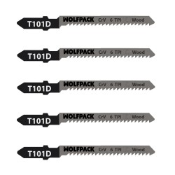 Hojas Sierra Calar Para Contrachapado Corte Grueso 5 Piezas. Hoja Cromo Vanadio 58. Vastago T Universal WOLFPACK LINEA PROFESIO