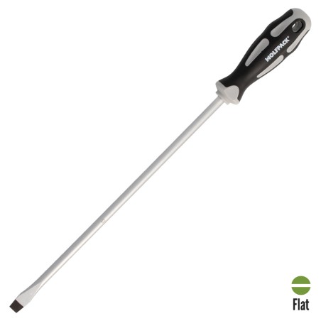 Destornillador Plano Estampado Acero S2 Mango TPR Bimaterial. Medida 1,6 x Ø 9,0 x 300 mm. DIN5265 WOLFPACK LINEA PROFESIONAL