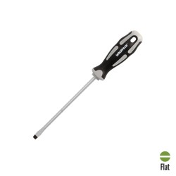 Destornillador Plano Estampado Acero S2 Mango TPR Bimaterial. Medida 1,2 x Ø 6,5 x 150 mm. DIN5265 WOLFPACK LINEA PROFESIONAL