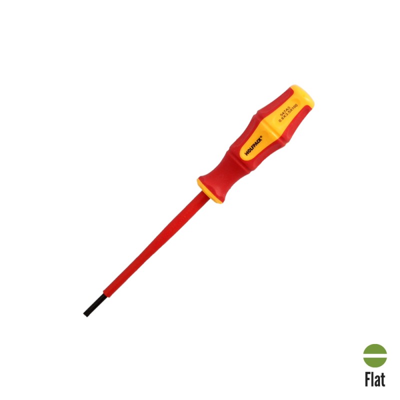 Destornillador Plano Aislado Certificado VDE 1.000 V. Medida 0,6x Ø 3,0 x 100 mm. Destornillador Seguridad Electricista WOLFPAC
