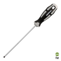 Destornillador Plano Vaciado Acero S2 Mango TPR Bimaterial. Medida 1,0 x Ø 5,0 x 150 mm. DIN5265 WOLFPACK LINEA PROFESIONAL