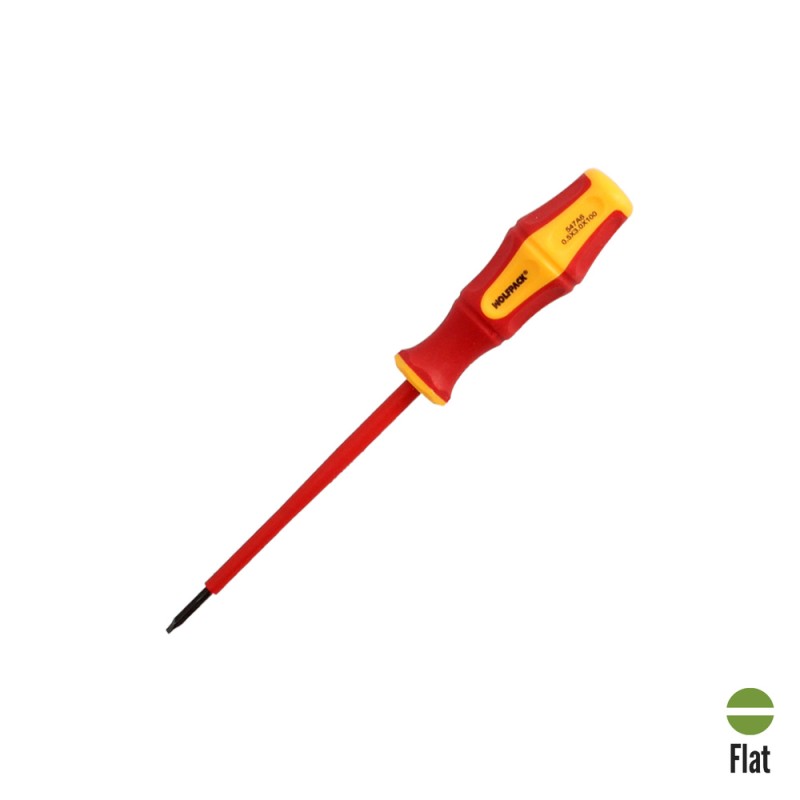 Destornillador Plano Aislado Certificado VDE 1.000 V. Medida 0.5 x Ø 3.0 x 100 mm. Destornillador Seguridad Electricista WOLFPA